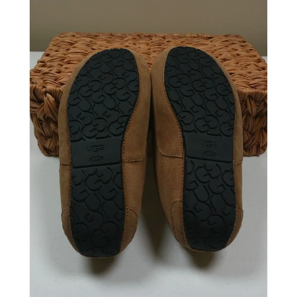 New UGG Ascot Kids Size 3 Chestnut Suede Shearling Lined Loafer Slippers Shoes